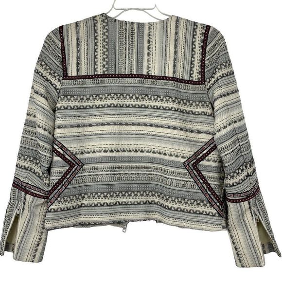Tularosa Womens Crop Boho Geo Pattern Jacket Blazer size Large Zip Lined 3476 - Picture 5 of 7